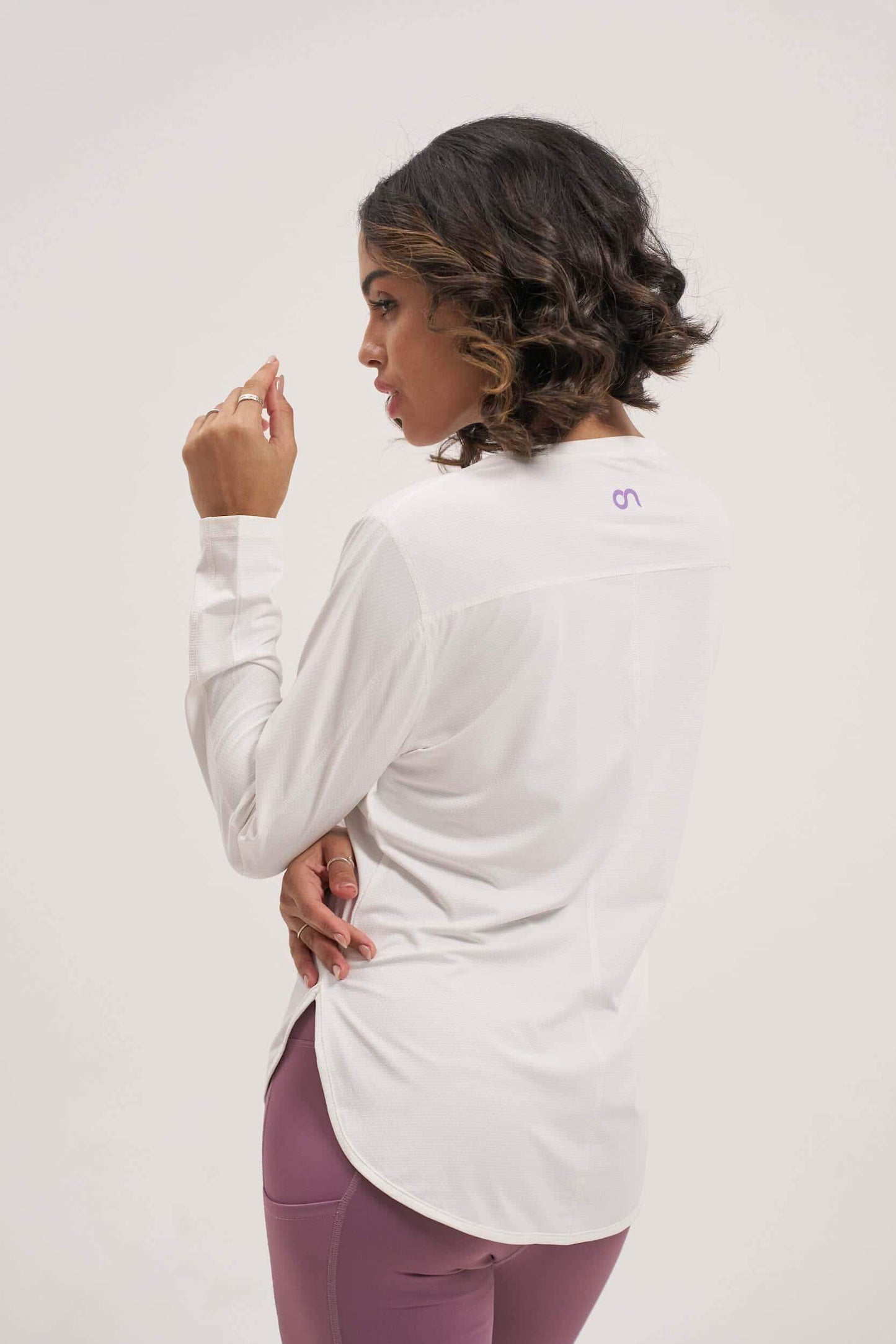 Motion Activewear ladies white long sleeve tee – classic everyday style and perfect for exercises