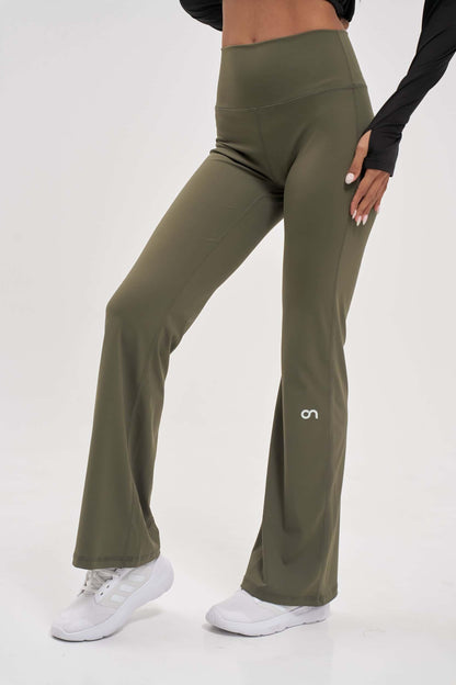 Green  Flare Workout Leggings, stylish activewear for exercise