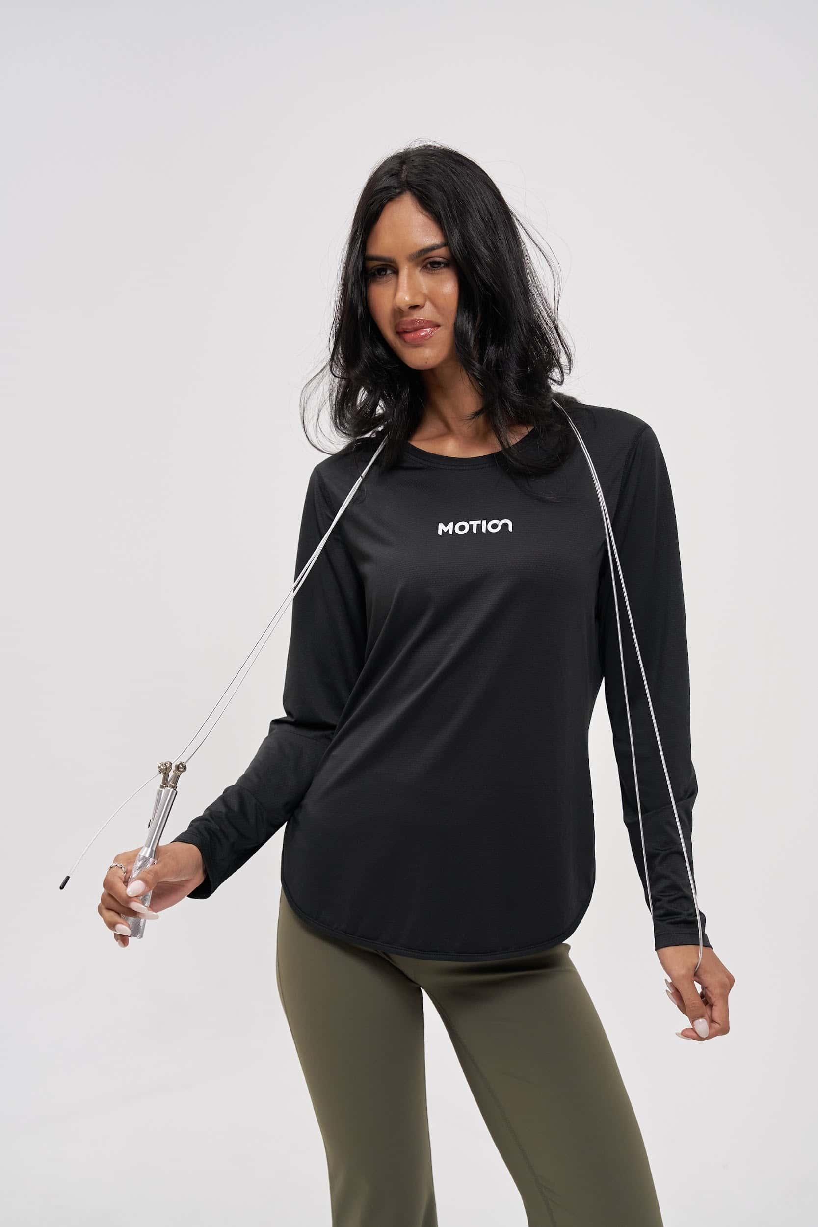 Lightweight black full-sleeve workout t-shirt - best activewear for women near me