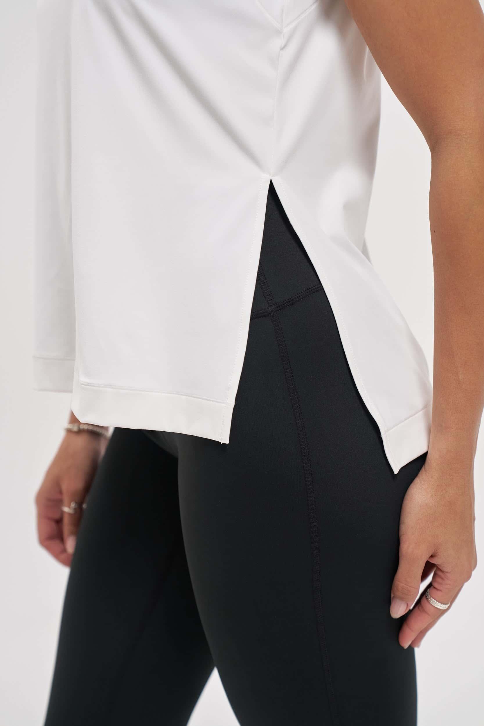 side cut fashionable white yoga top at Motion Activewear