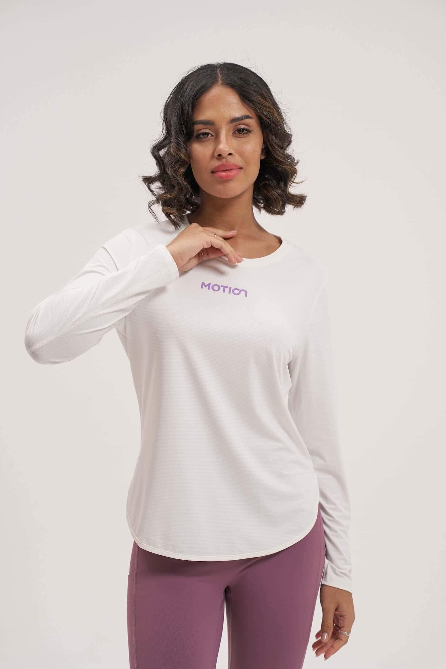 Women's white full sleeve t-shirt by Motion Activewear – soft cotton fabric & perfect for yoga or gym